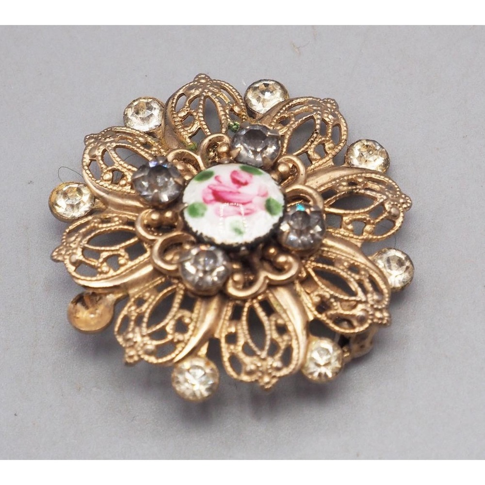 Porcelain Rhinestone Filigree Brooch Design Fashion Jewelry